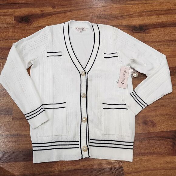 🔸️NWT Nanette Lepore White & Blue Cardigan Sweater Small - Picture 2 of 12